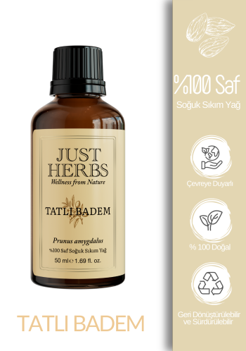 Tatlı Badem Yağı 50 ml %100 Saf Ve Doğal Soğuk Sıkım Prunus Amygdalus Oil - Görsel 1