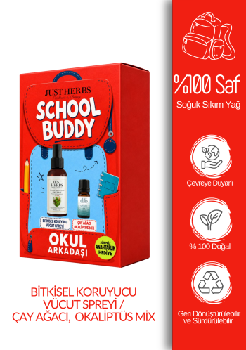School Buddy Okul Arkadaşı Günlük Bakım Kofresi Bitkisel Koruyucu Vücut Spreyi 100 ml Ve Çay Ağacı & Okaliptus Mix 5 Ml - Görsel 1